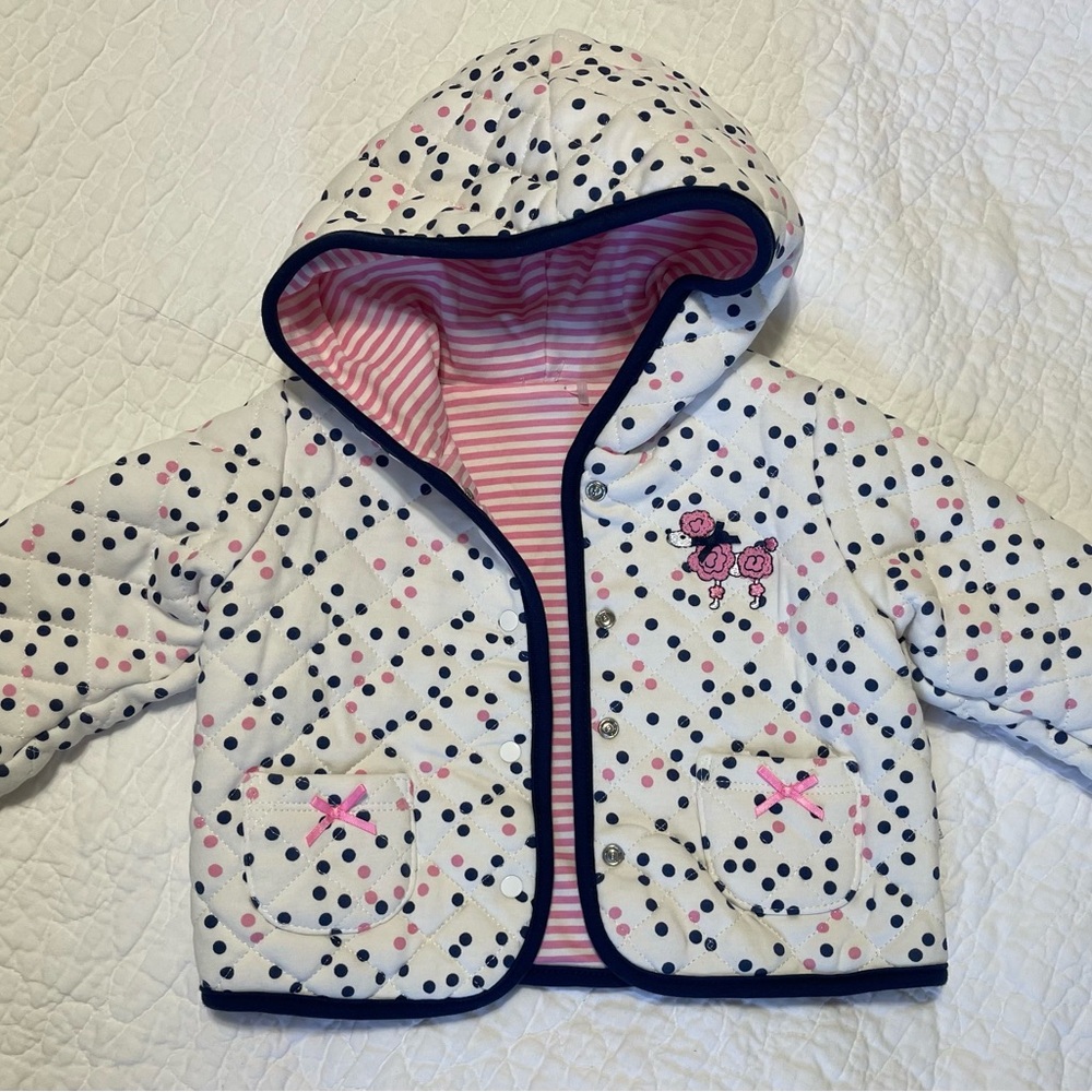 Reversible Polka Dot/Pink Stripe Hooded Jacket